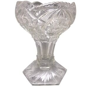 Vintage Cut Crystal Candy‎ Dish Compote Pedestal Bowl Clear Glass Decor